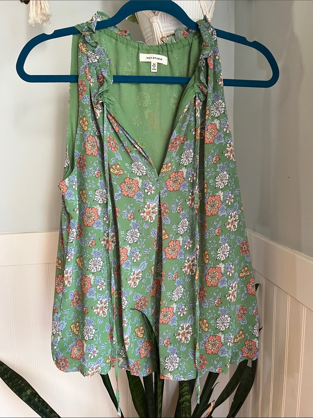 Max Studio Green Floral Halter Tank Top